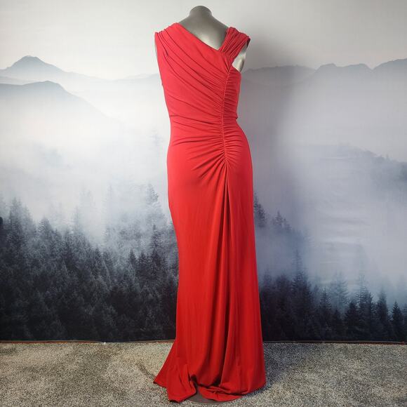 Calvin Klein Ruched Sleeveless Red A-Symmetrical Evening Gown Dress | Women's 8 - Picture 8 of 15